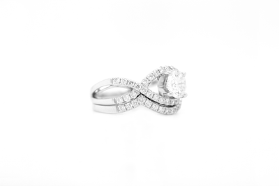 Round Diamond Cross Split Shank Engagement Ring Bridal Set