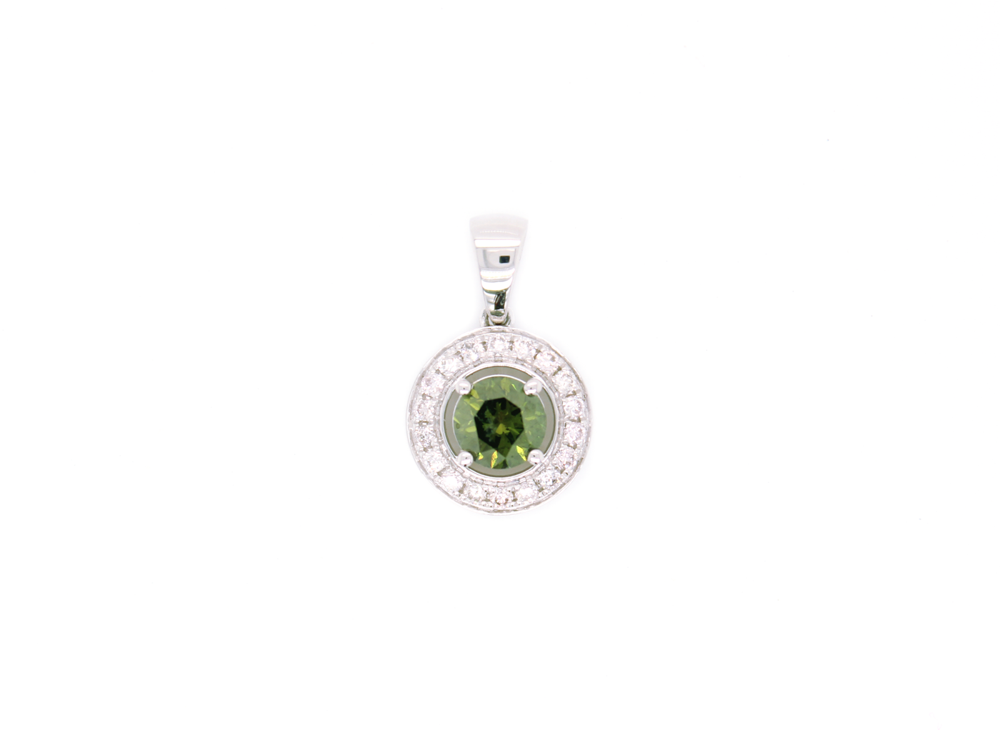 Natural Green Round Diamond Halo Pendant Necklace
