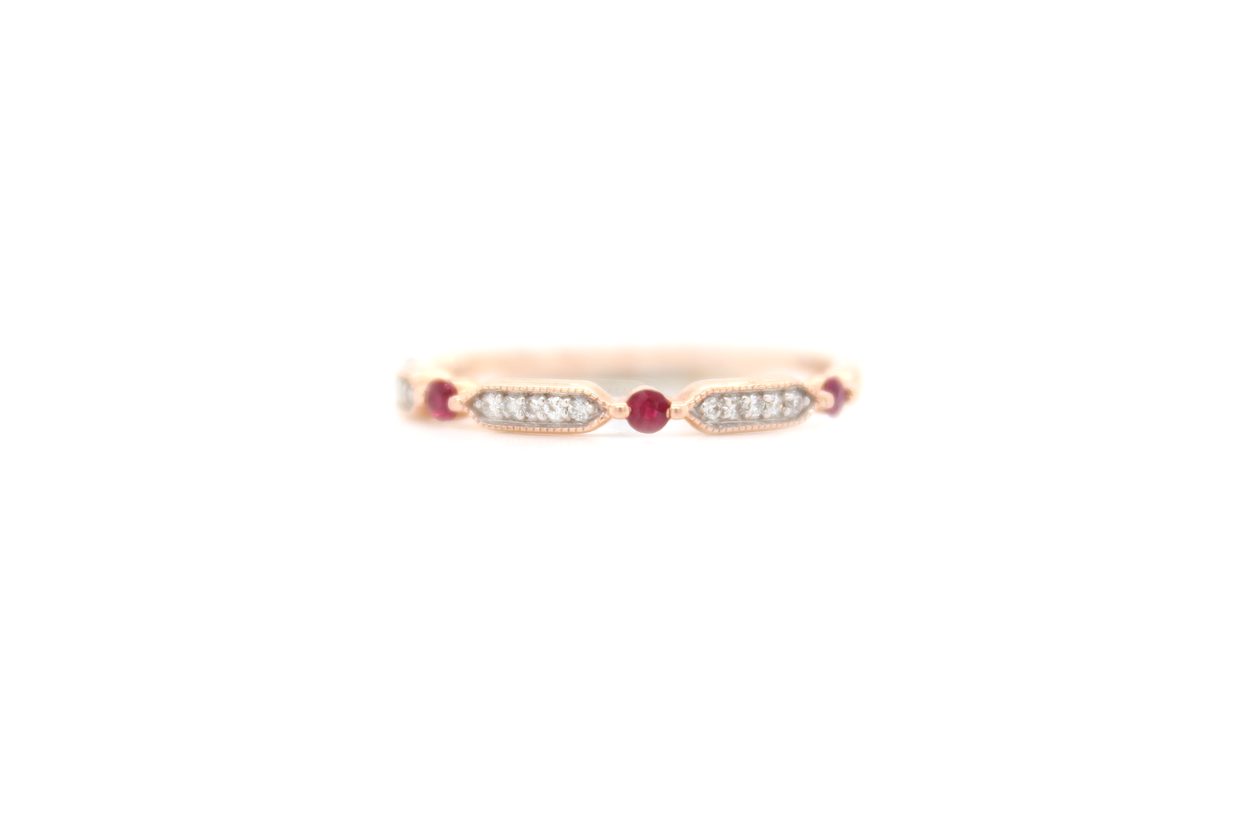 Ruby and Diamond Stackable Ring with Milgrain Edges