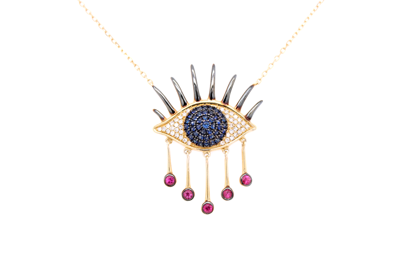 .70ct Diamond, Ruby and Sapphire Evil Eye Necklace