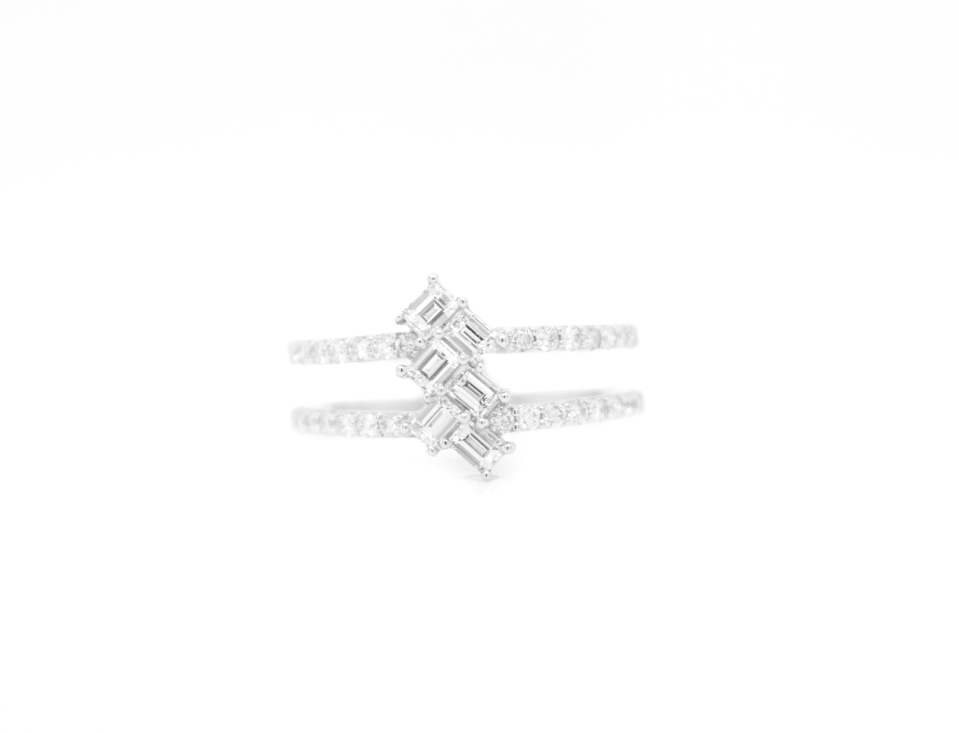 Double Band Baguette Diamond Cluster Ring