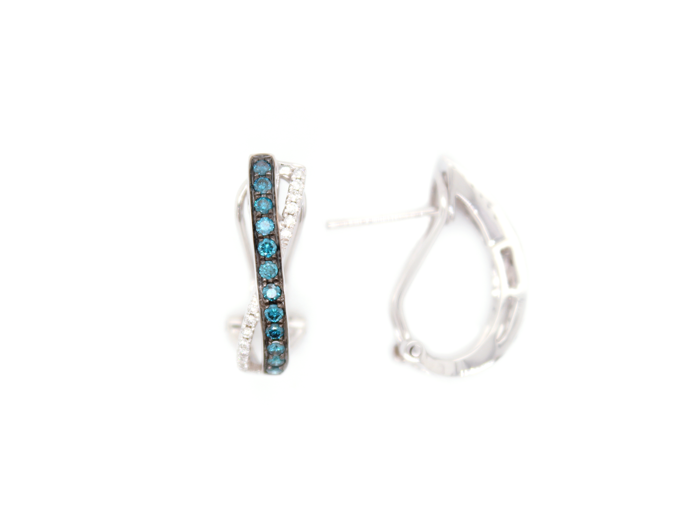 Natural Blue Diamond Crossover Hoop Earrings