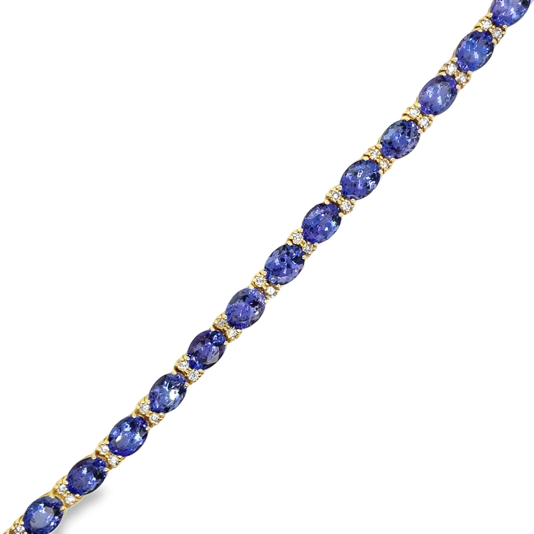 Oval Tanzanite and Diamond in Yellow Tennis Bracelet