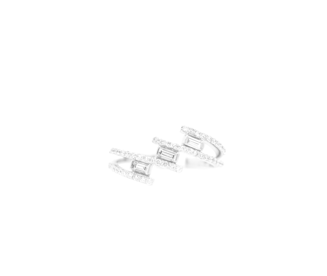 Tilted Baguette and Round Diamond Bypass Ring