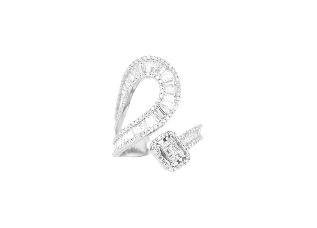 Baguette and Round Diamond Modern Bypass Ring