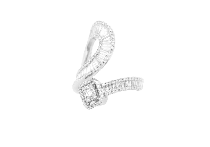 Baguette and Round Diamond Modern Bypass Ring