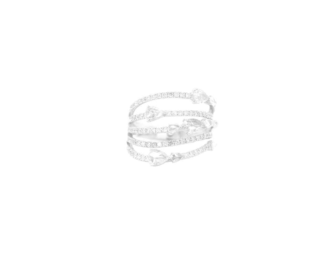 Multi-Row Pear and Round Diamond Ring