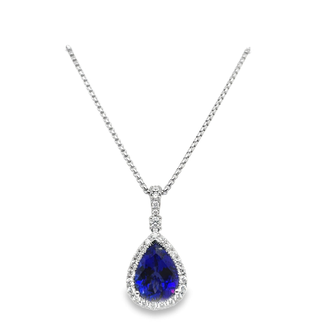 Pear-cut Tanzanite and Diamond Halo Pendant