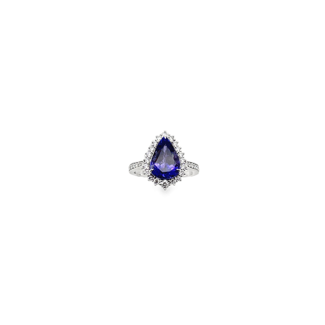 Pear Tanzanite Diamond Halo Ring