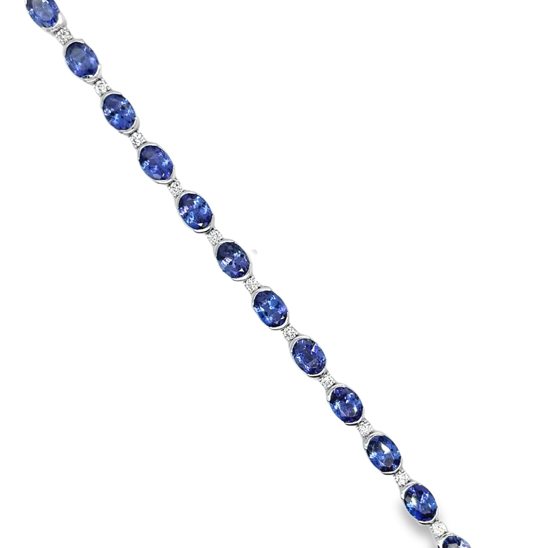 Oval Tanzanite and Diamond in White Tennis Bracelet