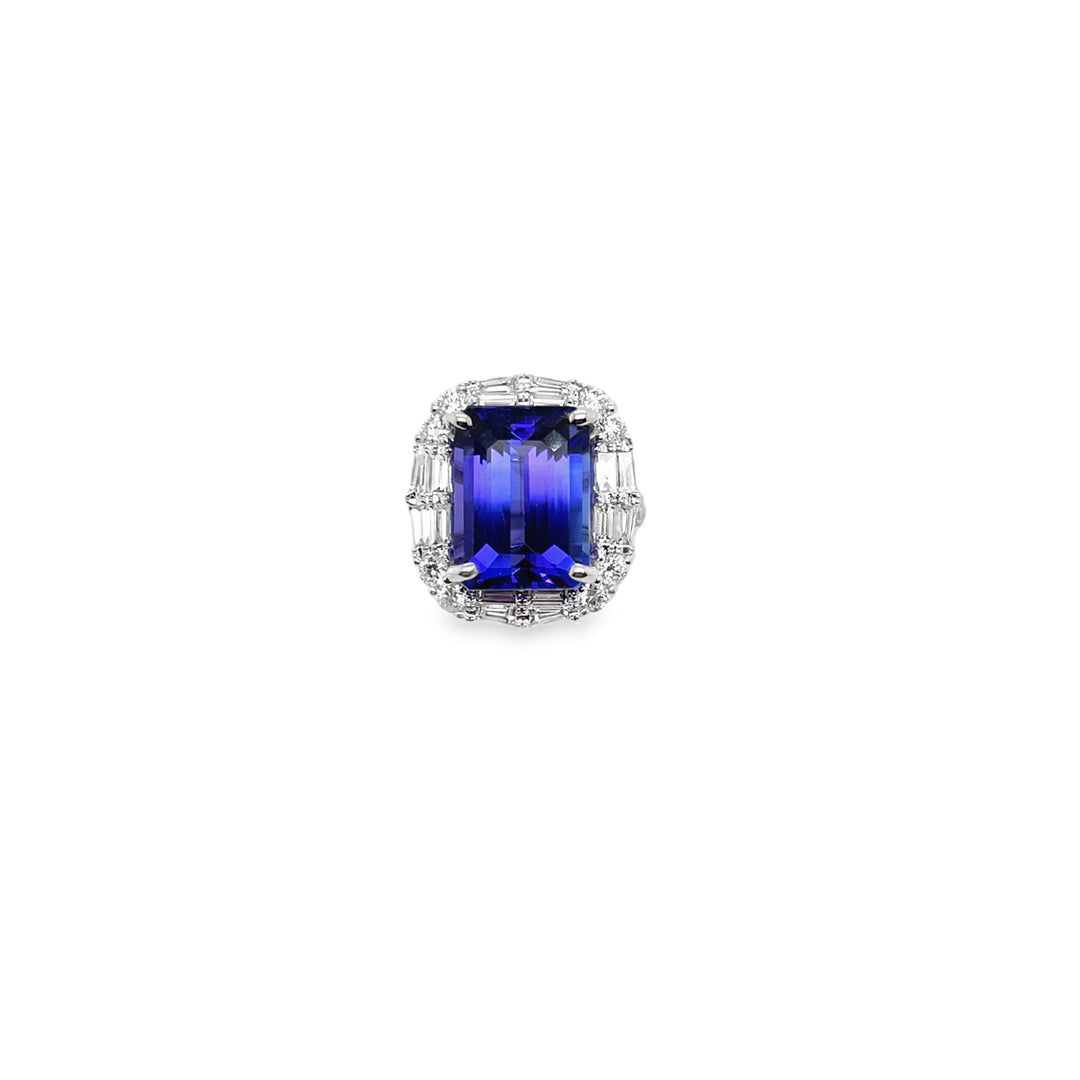 Cluster Halo Diamond and Tanzanite RIng