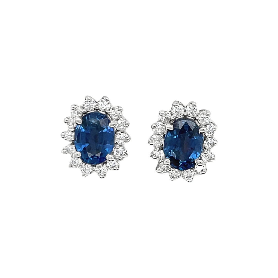 Oval Sapphire and Diamond Halo studs - SKU 15362