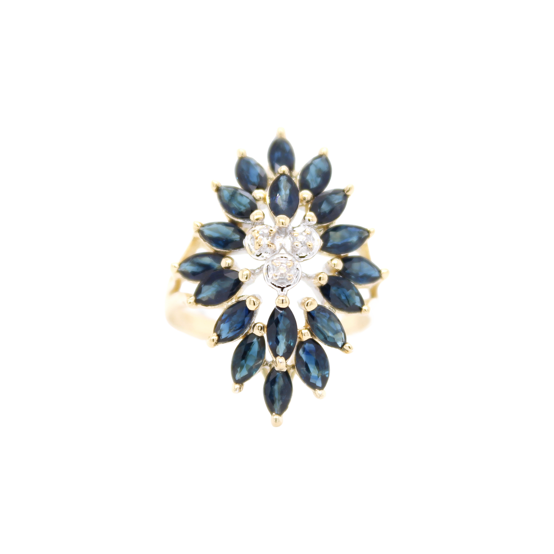 Vintage Marquise Sapphire and Diamond Cluster Cocktail Ring - SKU 17048