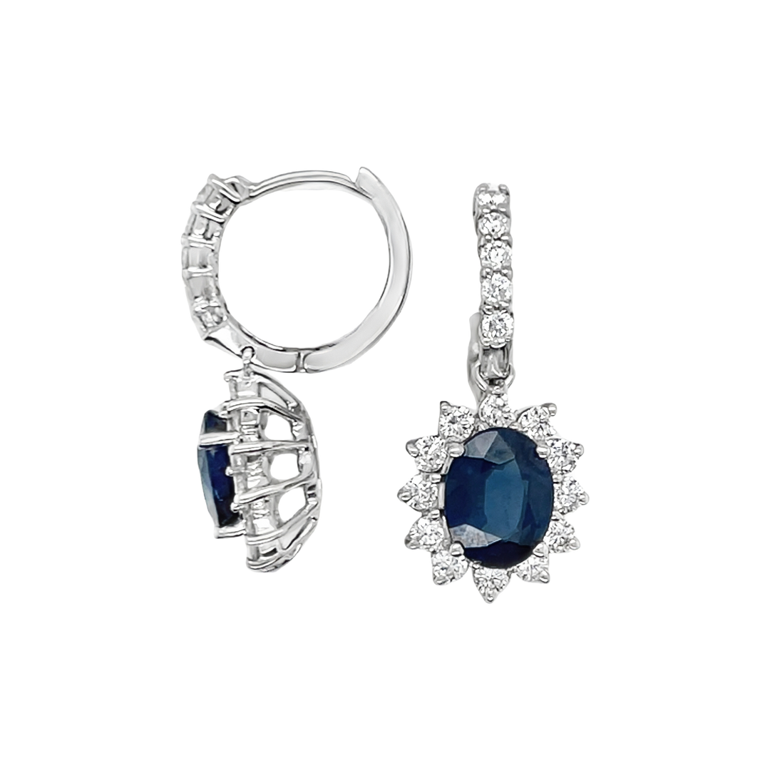 Halo Sapphire and Diamond Dangling Hoop - SKU 20778
