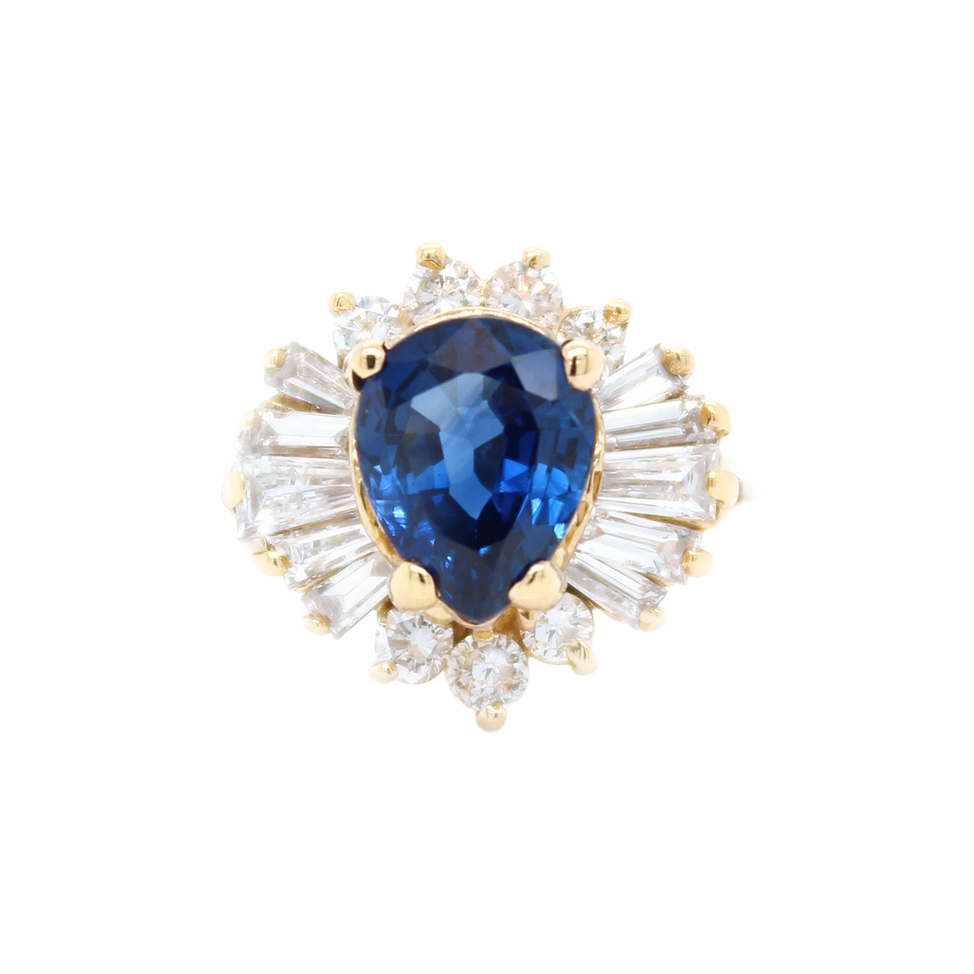 Vintage Pear Sapphire and Diamond Cocktail Ring - SKU 21203