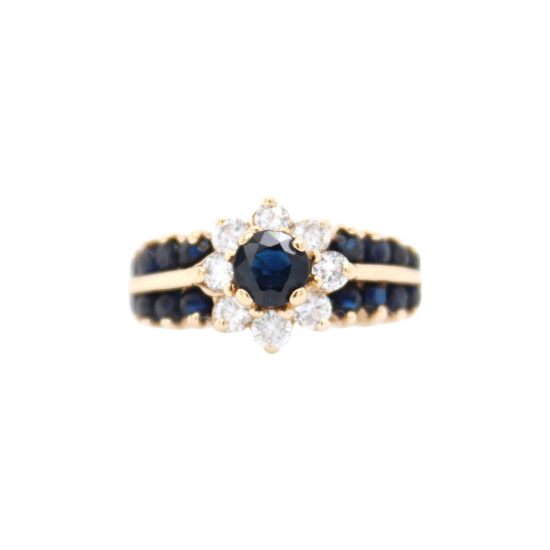 Sapphire Sunburst and Halo Ring - SKU 24963
