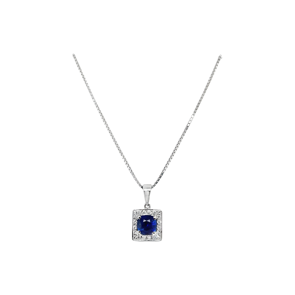 Cushion cut Halo Sapphire Pendant - SKU 25866 - additional view