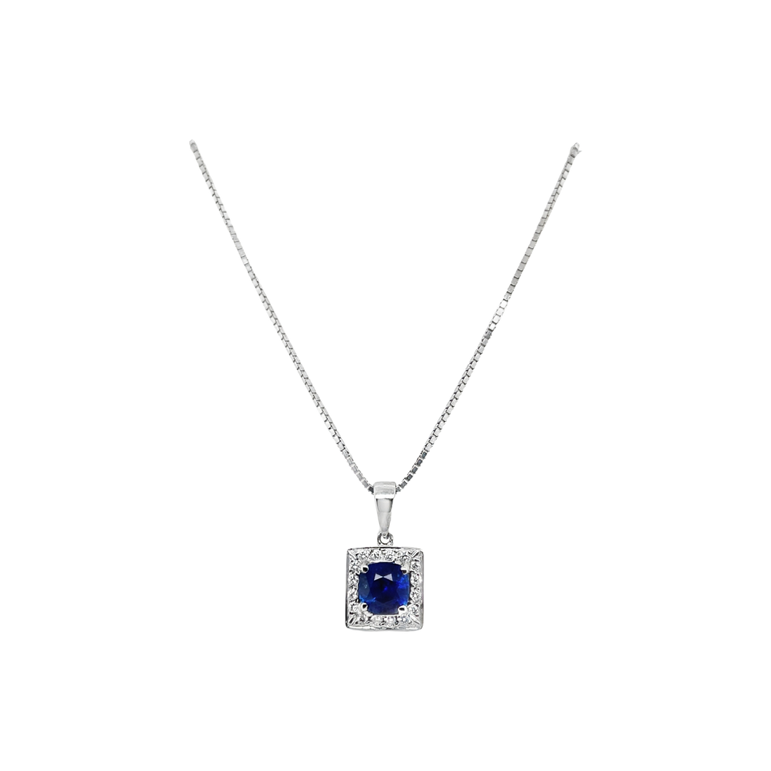 Cushion cut Halo Sapphire Pendant - SKU 25866 - additional view