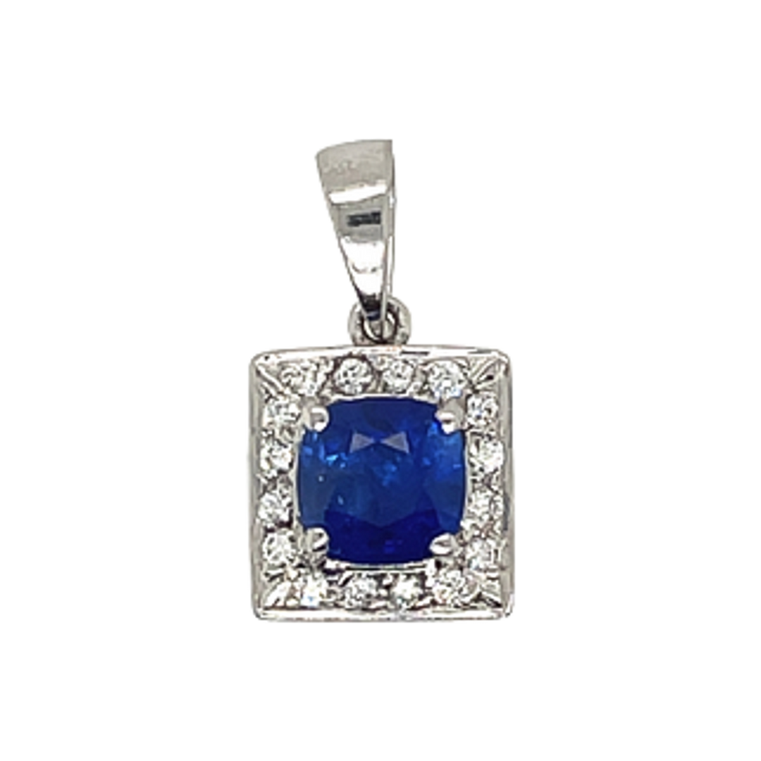 Cushion cut Halo Sapphire Pendant - SKU 25866