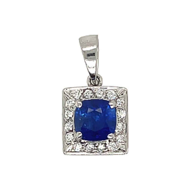 Cushion cut Halo Sapphire Pendant - SKU 25866