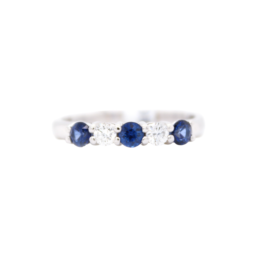 5 Stone Blue Sapphire and Diamond Band - SKU 26294