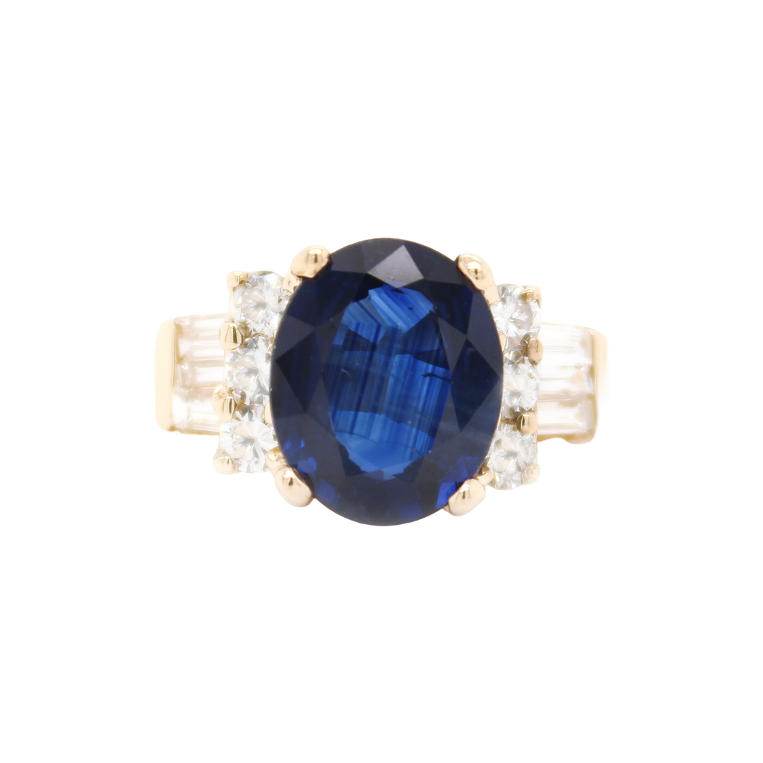 Oval Ceylon Sapphire and Diamond Engagement Ring - SKU 29796