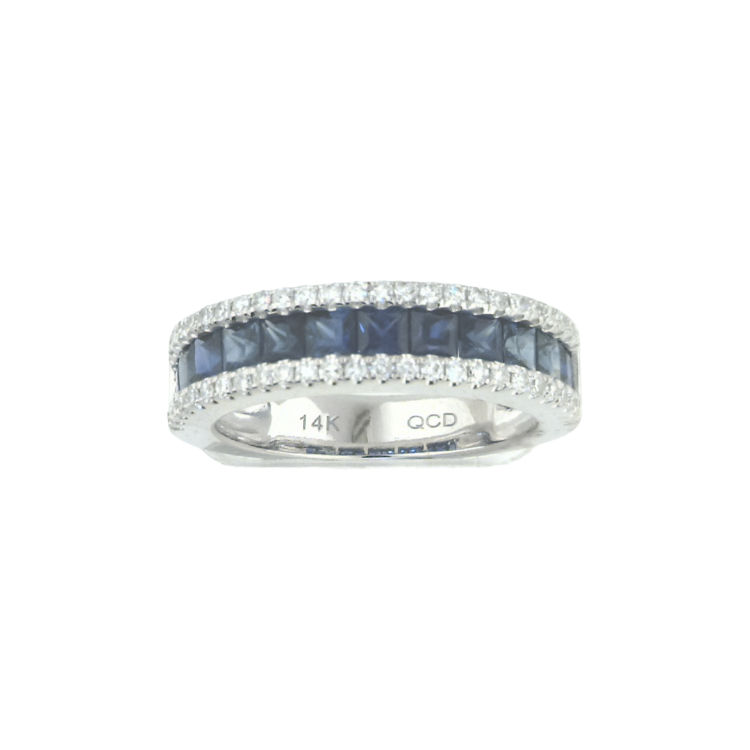 Princess Cut Blue Sapphire and Diamond Band - SKU 31475