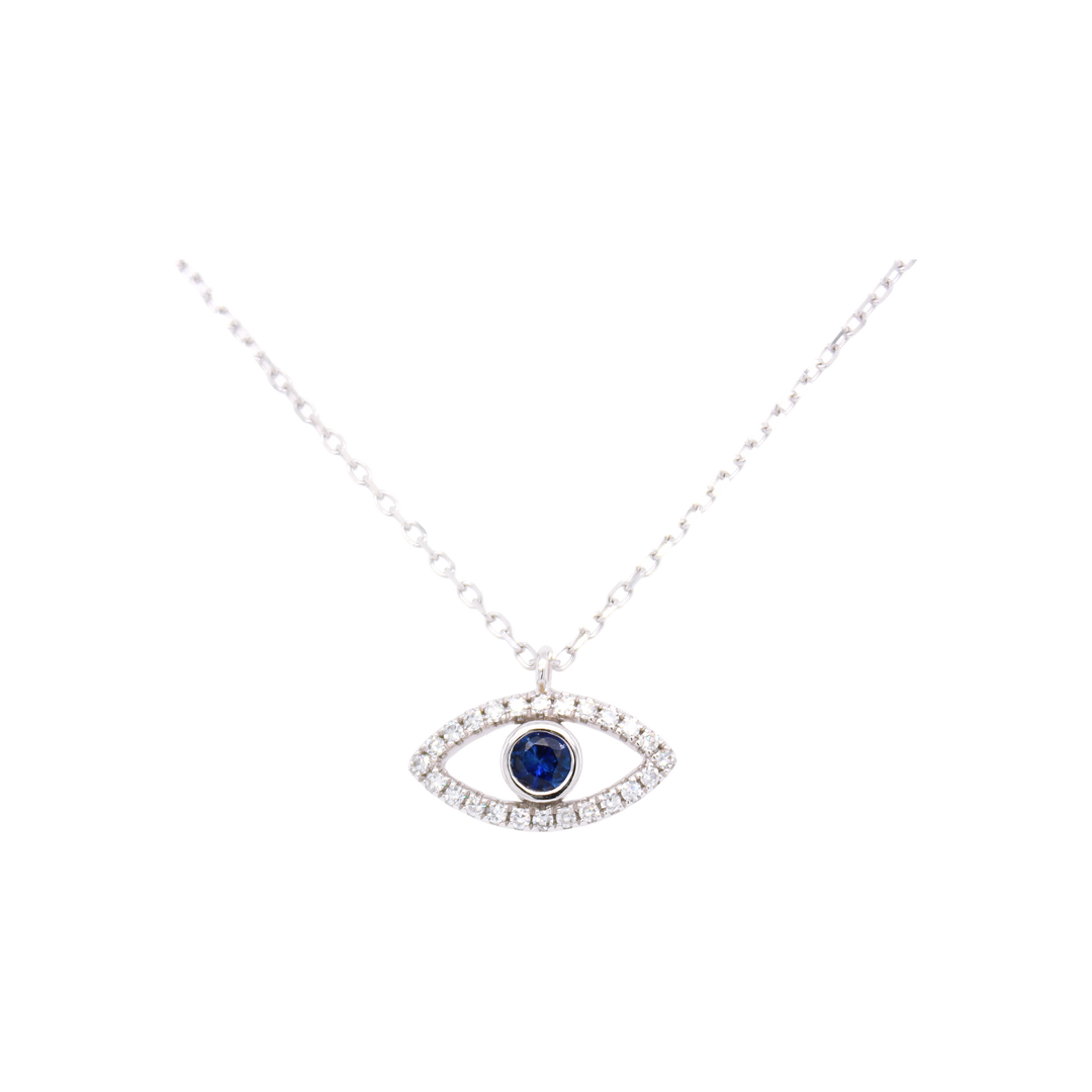 .30ct Blue Sapphire and Diamond Evil Eye Necklace - SKU 34865