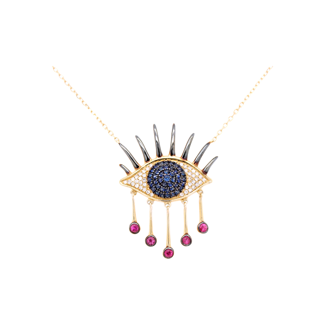 .70ct Diamond, Ruby and Sapphire Evil Eye Necklace - SKU 34869