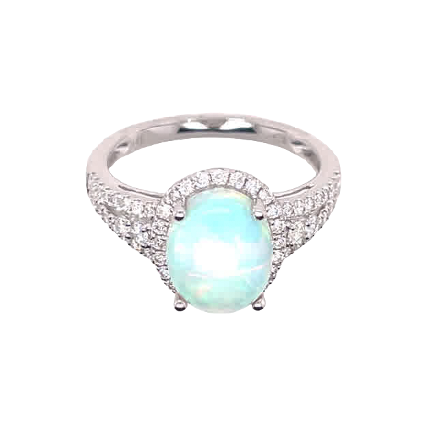 14K white gold Ethiopian Opal and Diamond Ring
