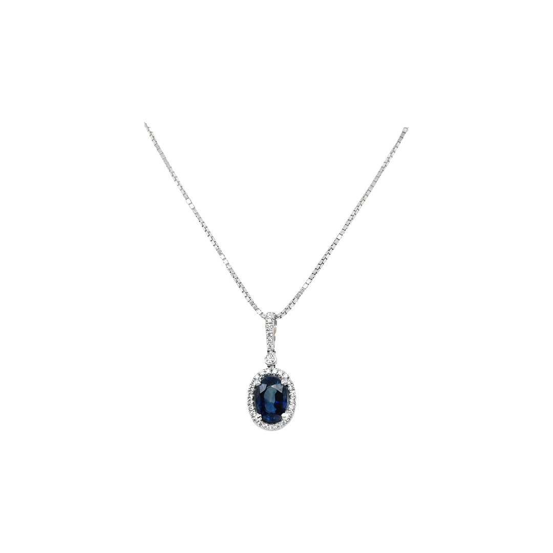 Oval Halo Sapphire Pendant - SKU 48132
