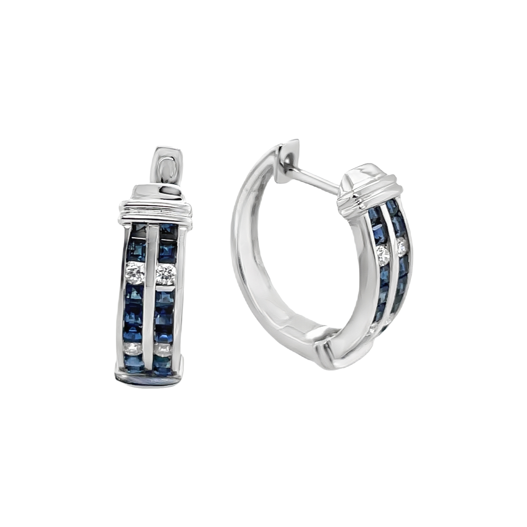 Channel Set Sapphire and Diamond Huggies - SKU 49313
