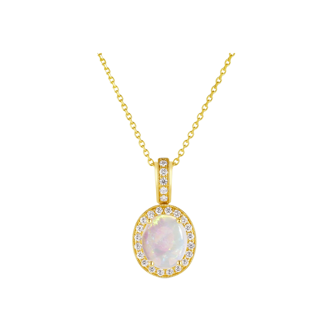 14K yellow gold Opal and Diamond Necklace