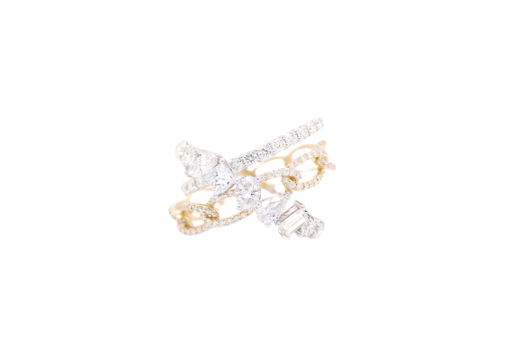 Multi-Row Fancy Shape Diamond Crossover Orbit Ring