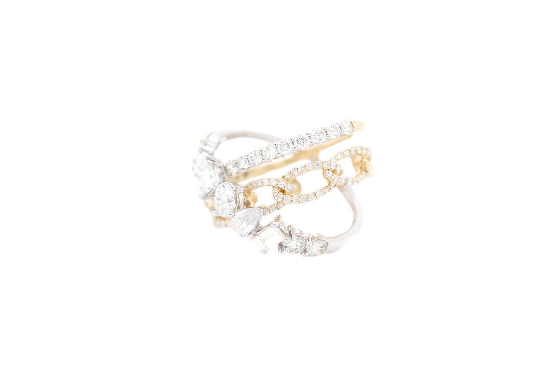 Multi-Row Fancy Shape Diamond Crossover Orbit Ring