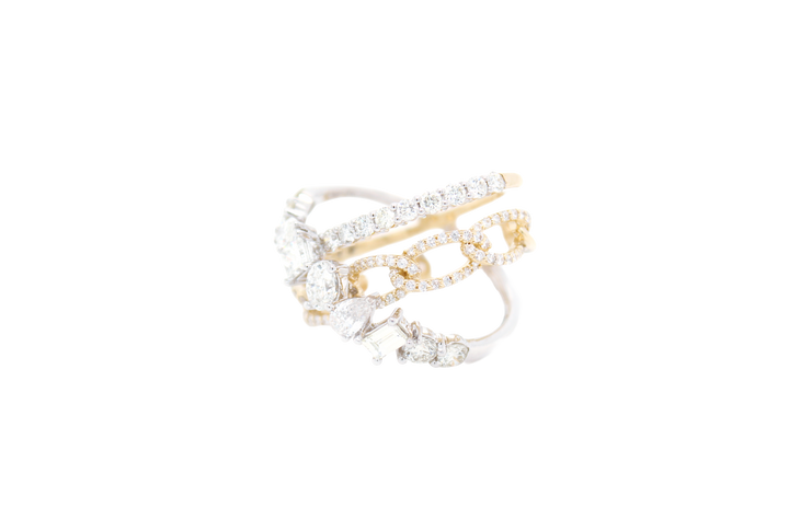 Multi-Row Fancy Shape Diamond Crossover Orbit Ring