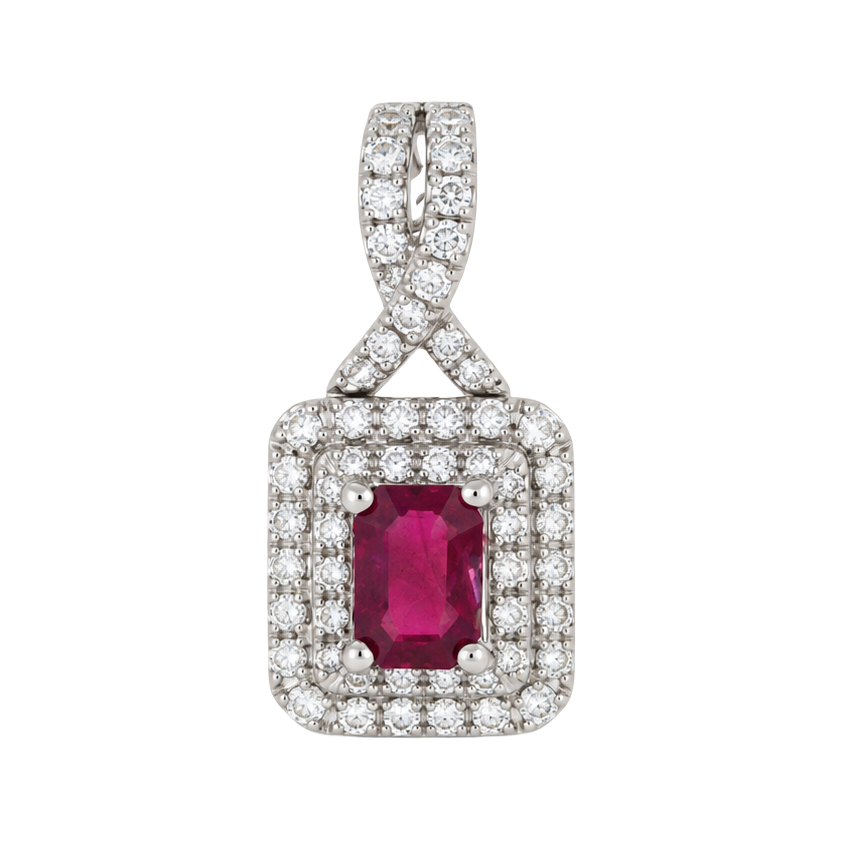 0.65ct Ruby and Diamond Rectangular Halo Pendant - SKU 14939
