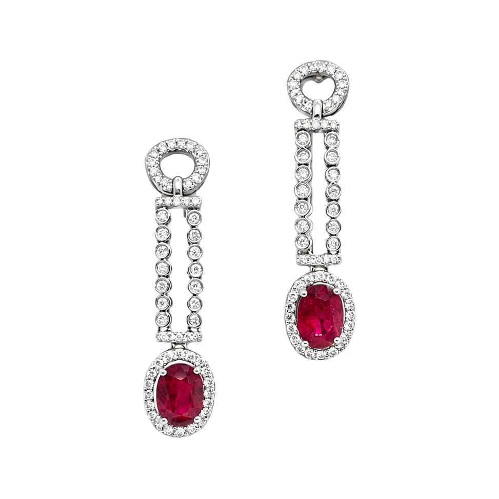 2.40ct Ruby and Diamond Oval Drop Earrings - SKU 15372