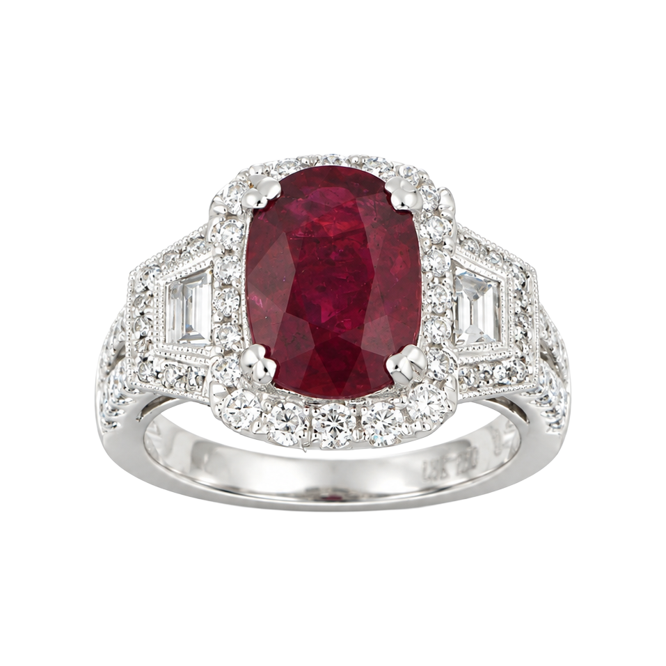 3.70ct Ruby and Diamond Oval Halo Ring - SKU 29130