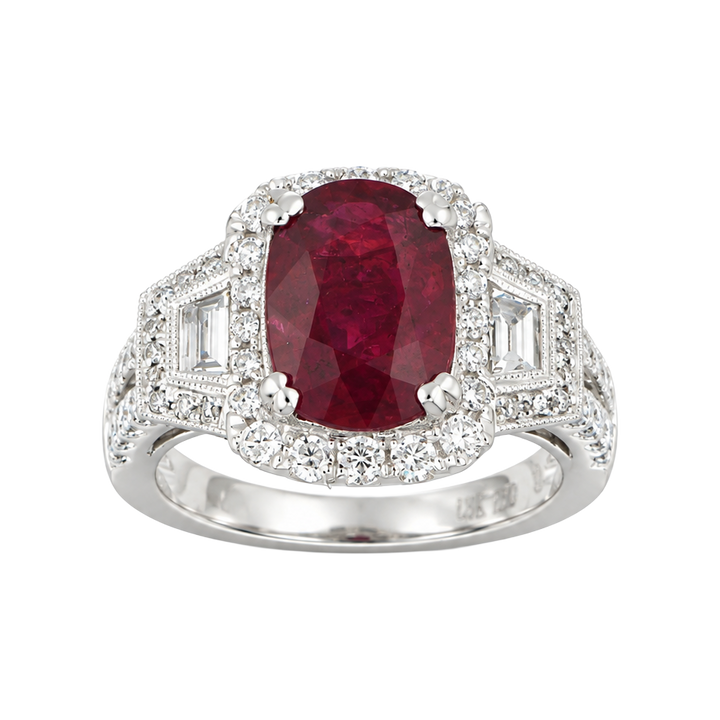 3.70ct Ruby and Diamond Oval Halo Ring - SKU 29130