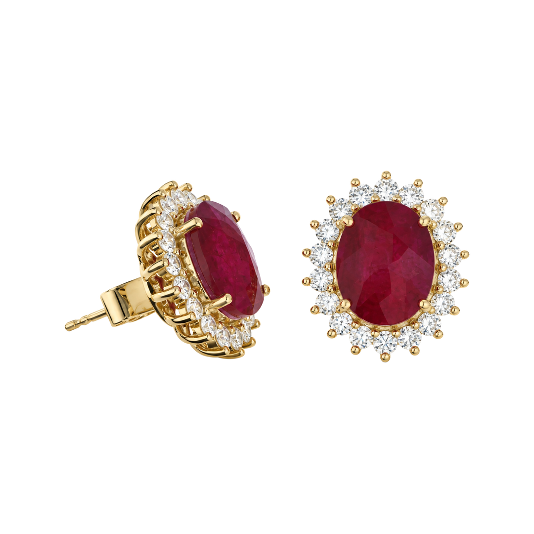 4.25ct Ruby and Diamond Oval Halo Earrings - SKU 30486