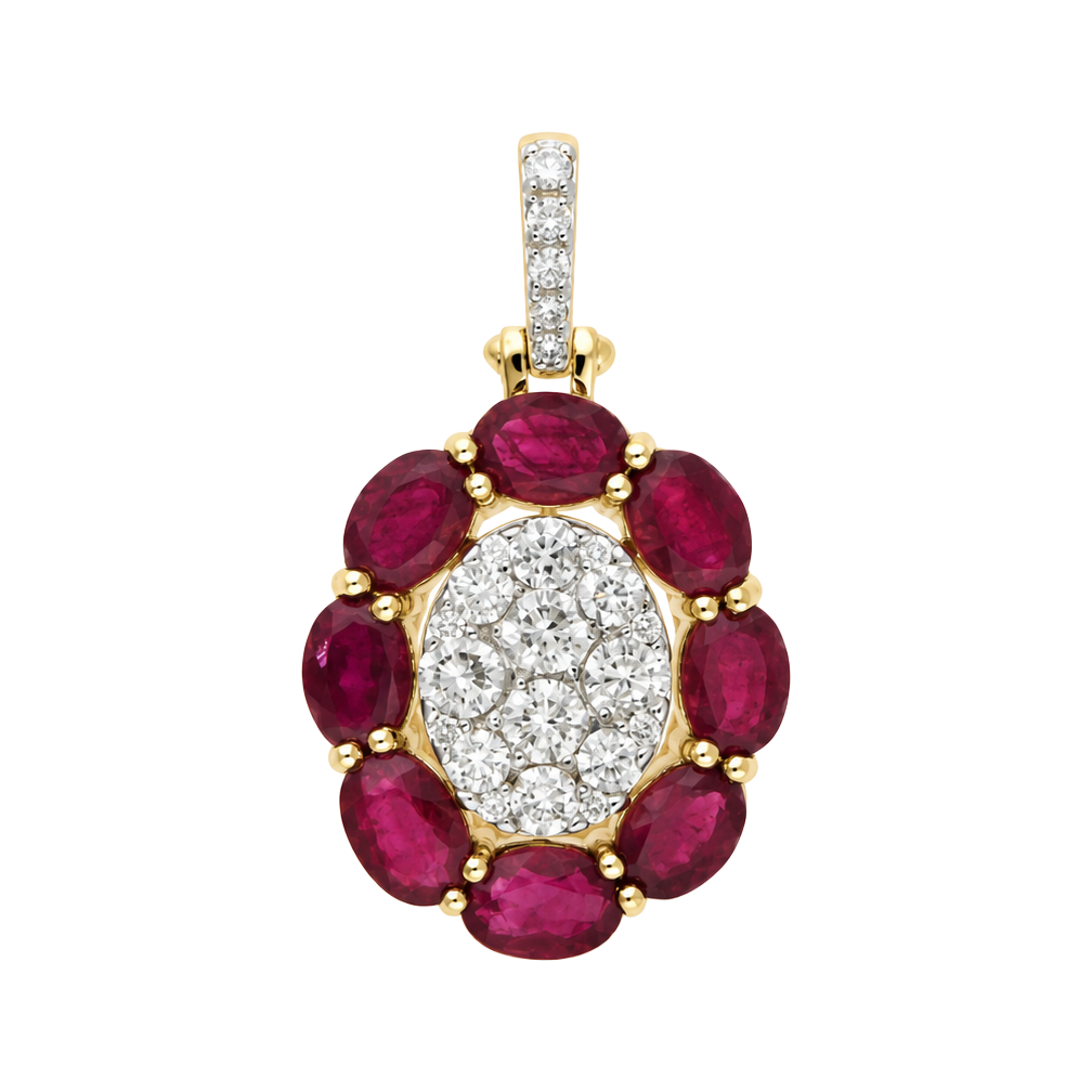 5.0ct Ruby and Diamond Oval Cluster Pendant - SKU 31839