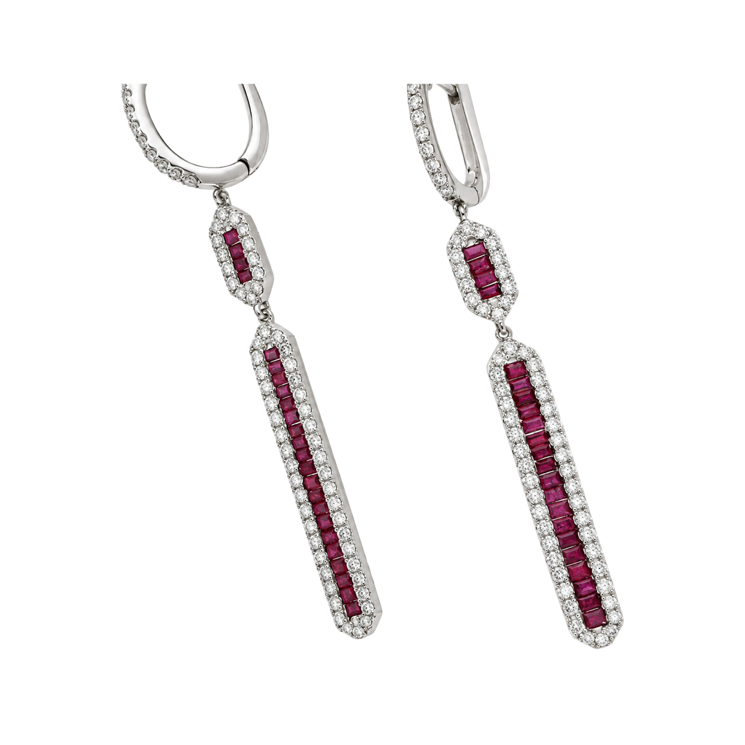 1.40ct Ruby and Diamond Linear Drop Earrings - SKU 32425