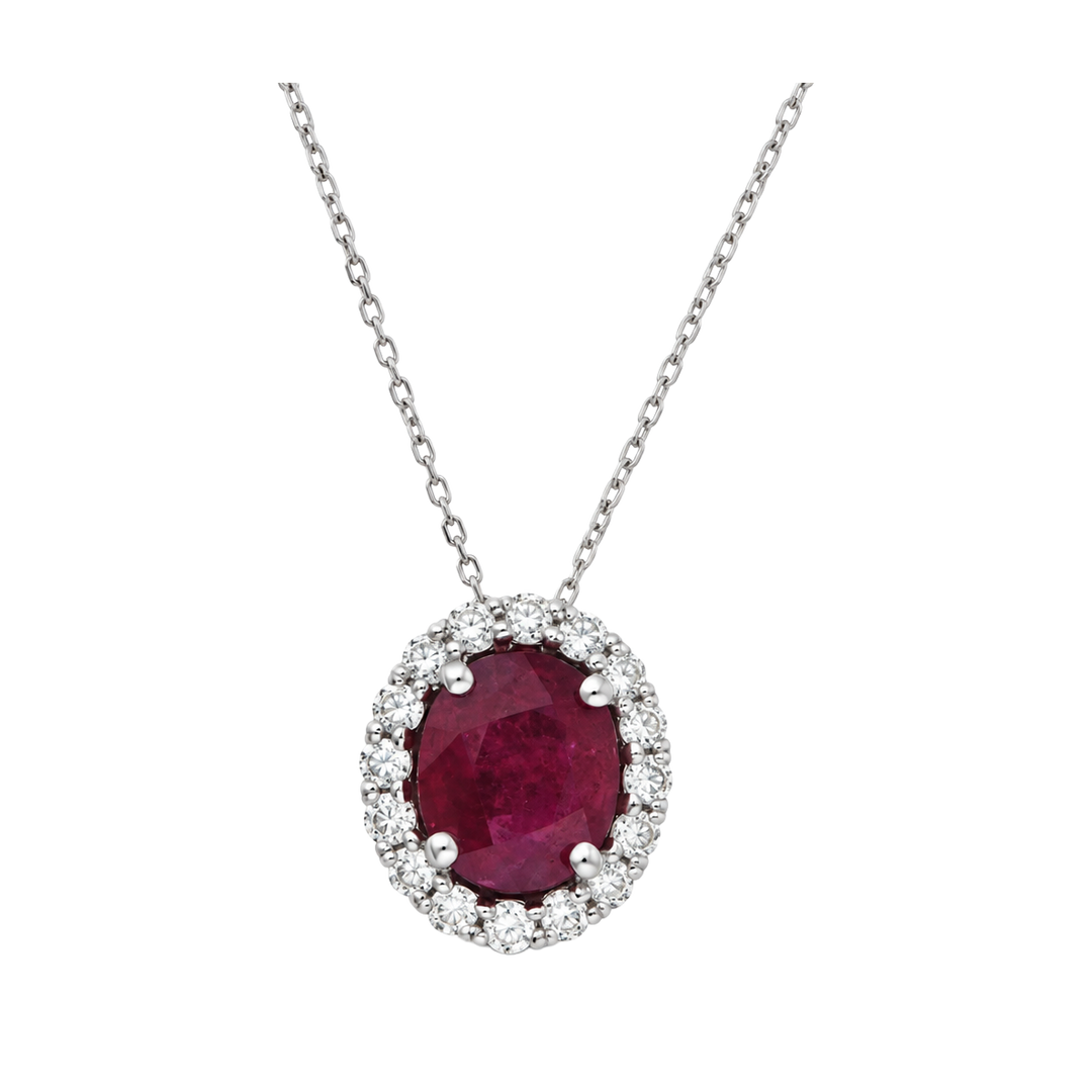 2.75ct Ruby and Diamond Oval Halo Necklace - SKU 32440