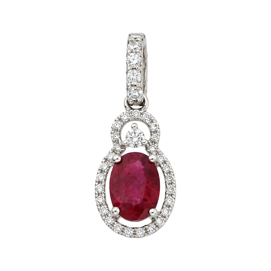 1.0ct Ruby and Diamond Oval Halo Pendant - SKU 33114