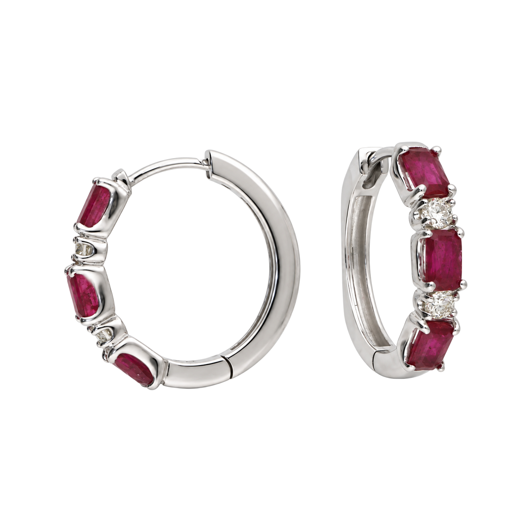 2.75ct Ruby and Diamond Oval Hoop Earrings - SKU 36381