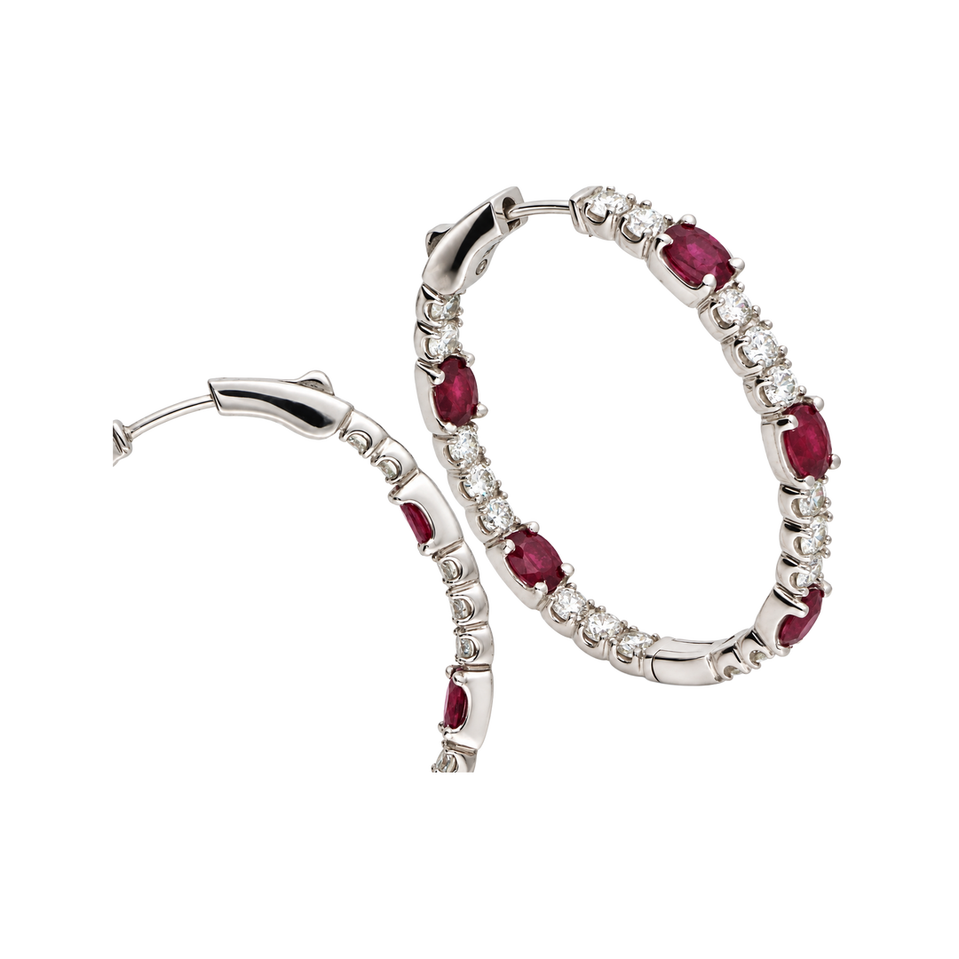 3.50ct Ruby and Diamond Oval Hoop Earrings - SKU 36384