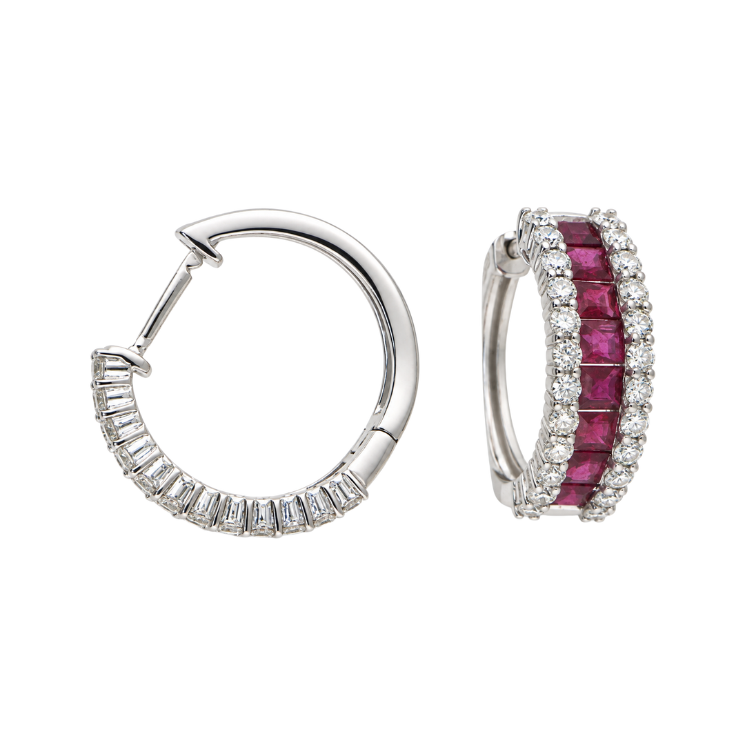 2.50ct Ruby and Diamond Bordered Hoop Earrings - SKU 36386
