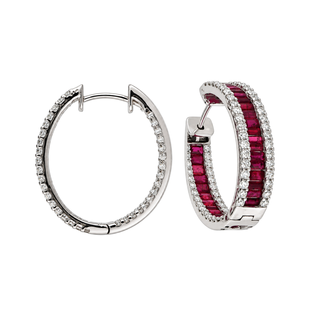 5.0ct Ruby and Diamond Bordered Hoop Earrings - SKU 36431