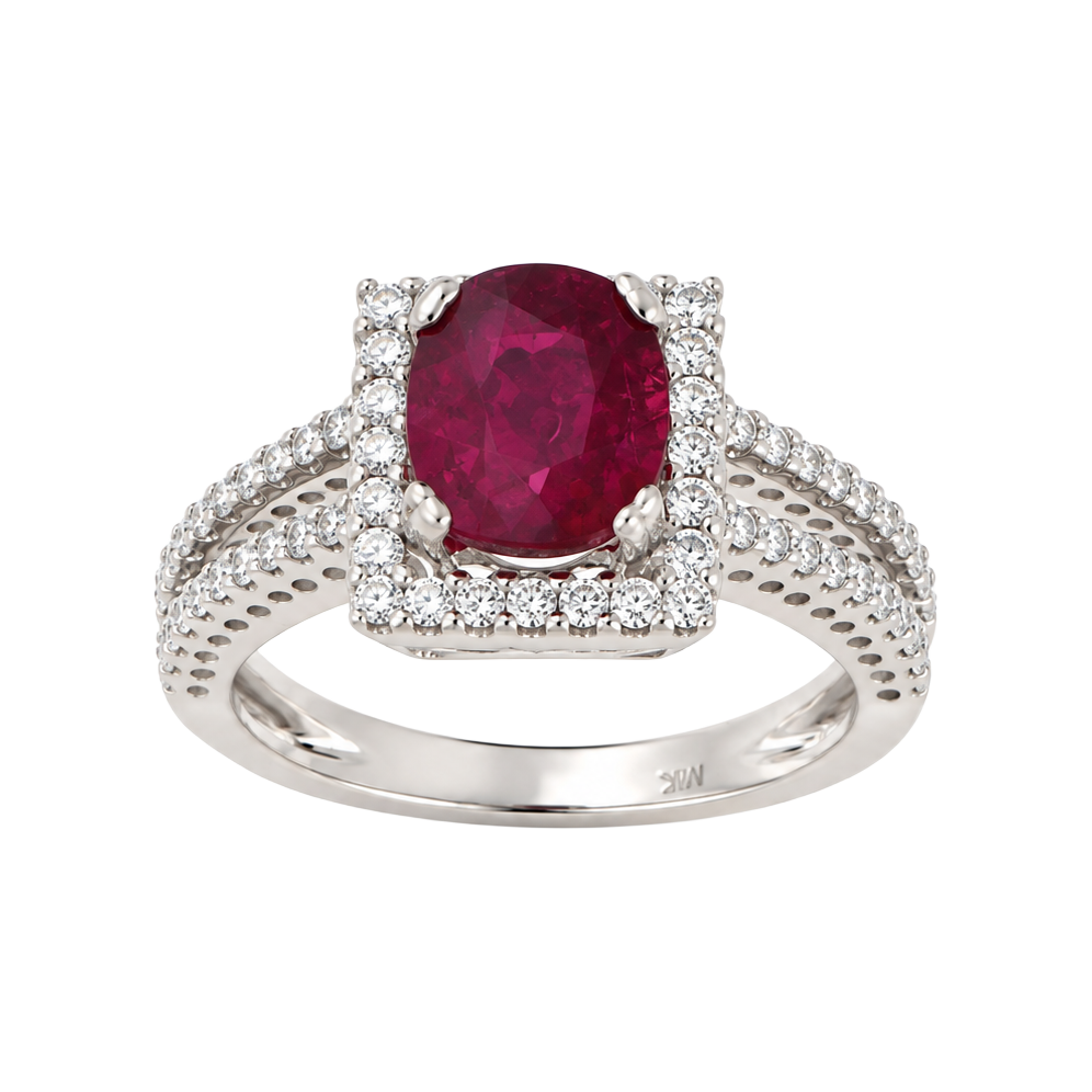 2.26ct Ruby and Diamond Halo Ring - SKU 3892